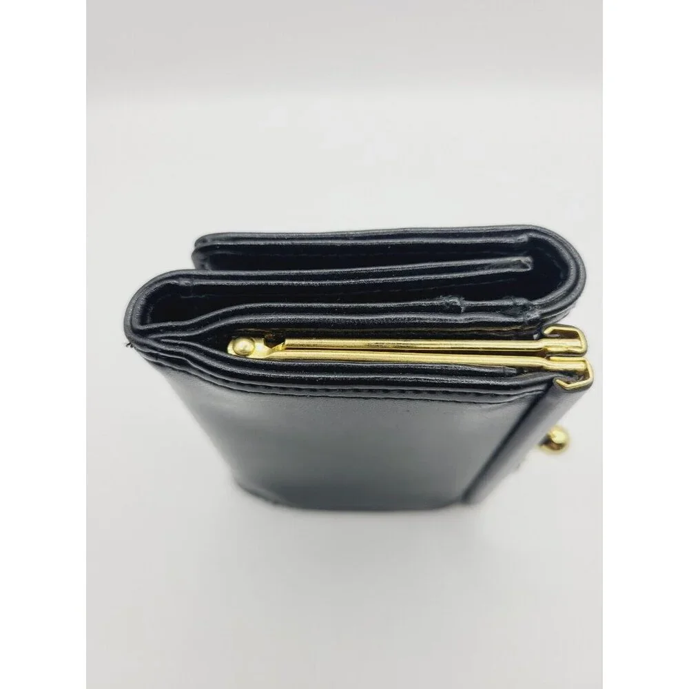 Liz Claiborne Wallet Black Women's Small Fold Out Faux Leather Kiss Lock - Picture 8 of 10
